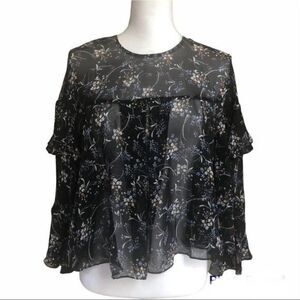 Zara The Daisy Blouse Sheer floral blouse w/ frilled sleeves Large